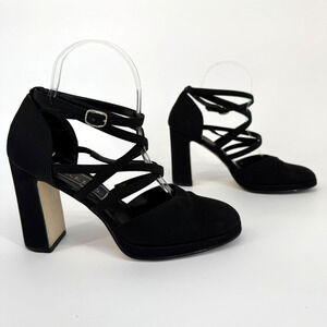 Vtg Y2k Chunky Bakers Strappy Heels Block Platform Party Wedding Size 8M Club